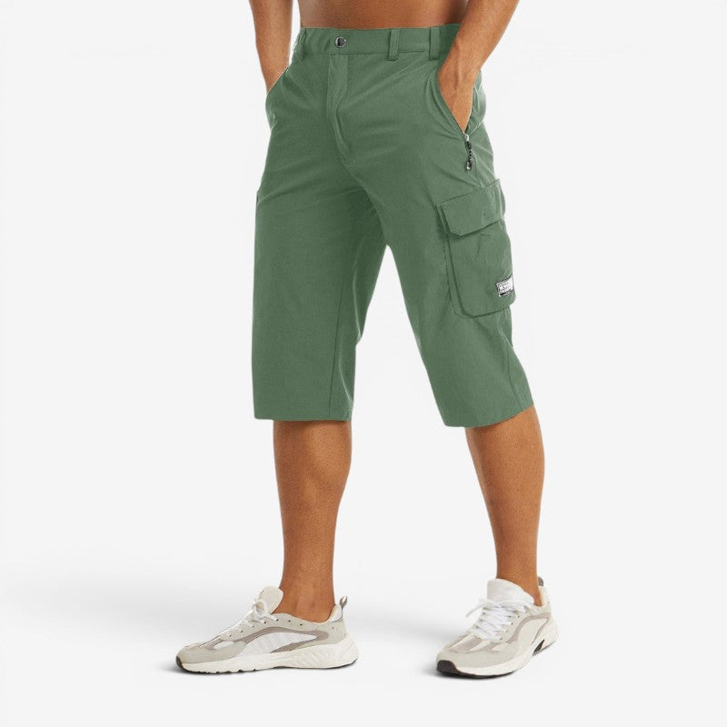 Men's Knee Length High Waisted Shorts with Multiple Pockets