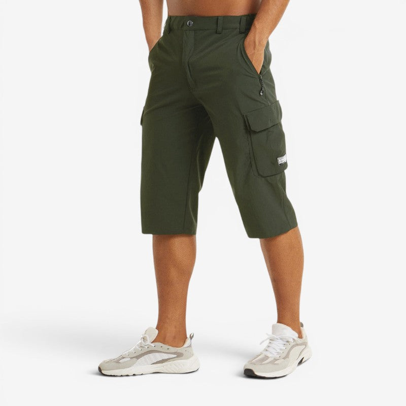 Men's Knee Length High Waisted Shorts with Multiple Pockets