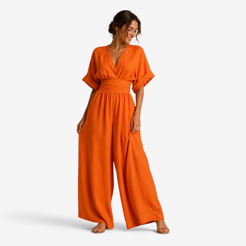 Chic Women's Wide Leg Jumpsuit with V Neck