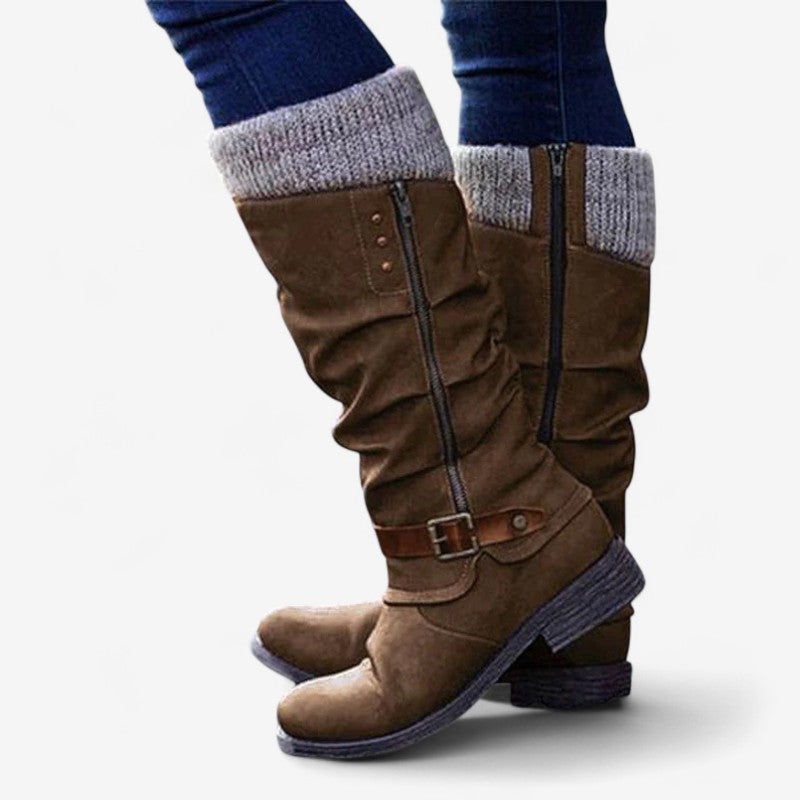 Zafira – Kniehoge laarzen met gesp en zijrits Velani