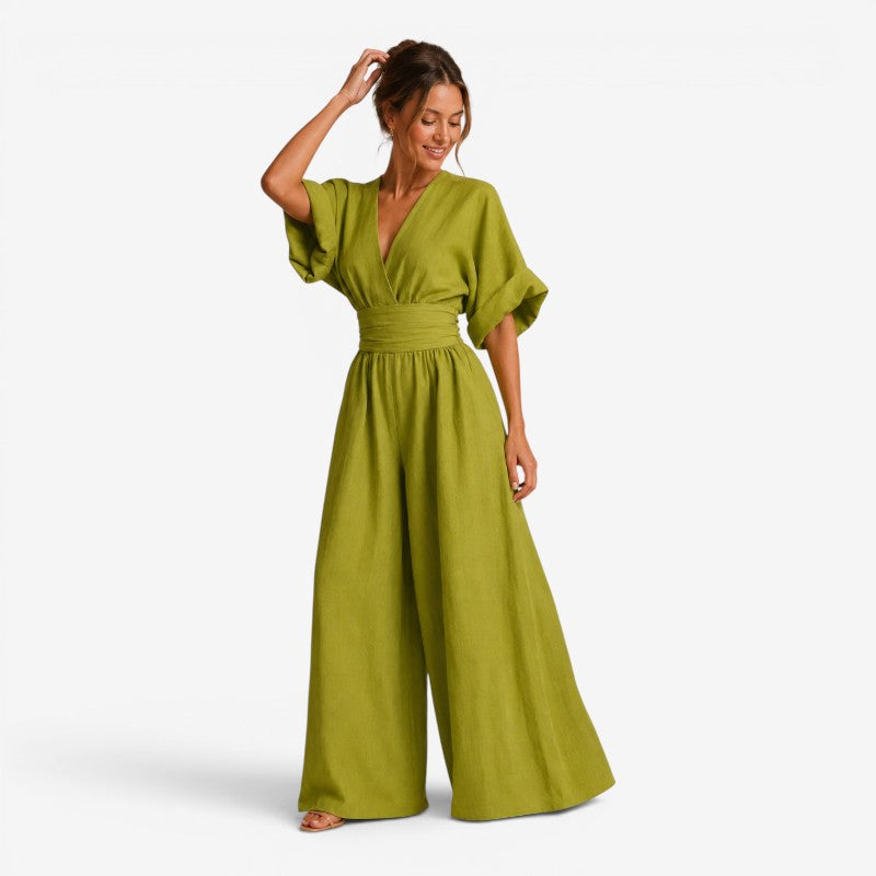 Chic Women's Wide Leg Jumpsuit with V Neck