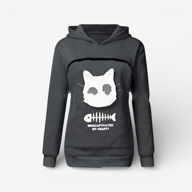 Elena – Long Sleeve Sweater with Front Pocket and Hoodie Design