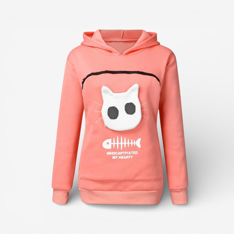 Elena – Long Sleeve Sweater with Front Pocket and Hoodie Design