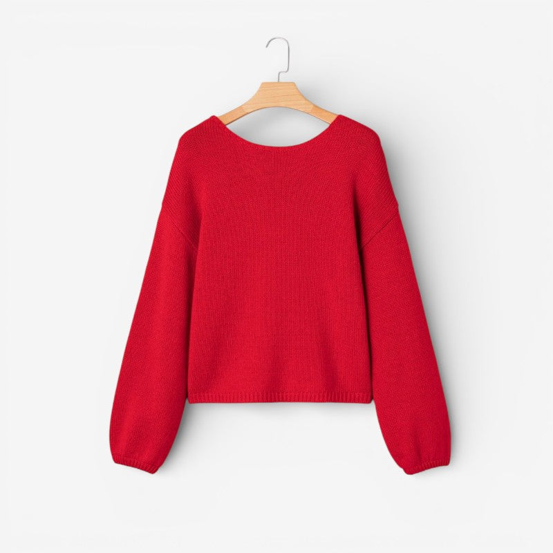 Ruby – Long Sleeve Sweater With Round Neck and Back Ribbon