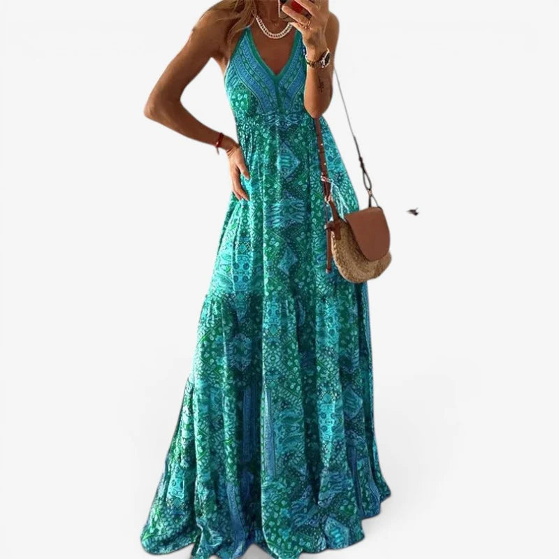 Women’s V-Neck High Waist Draped Maxi Dress
