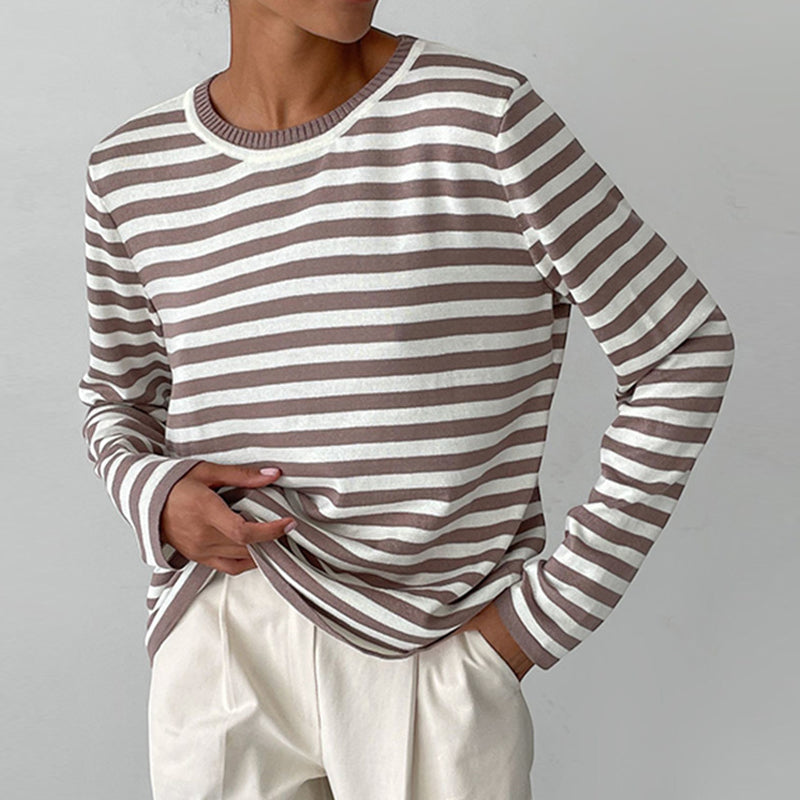 Womens Striped Knit Sweater with Long Sleeves