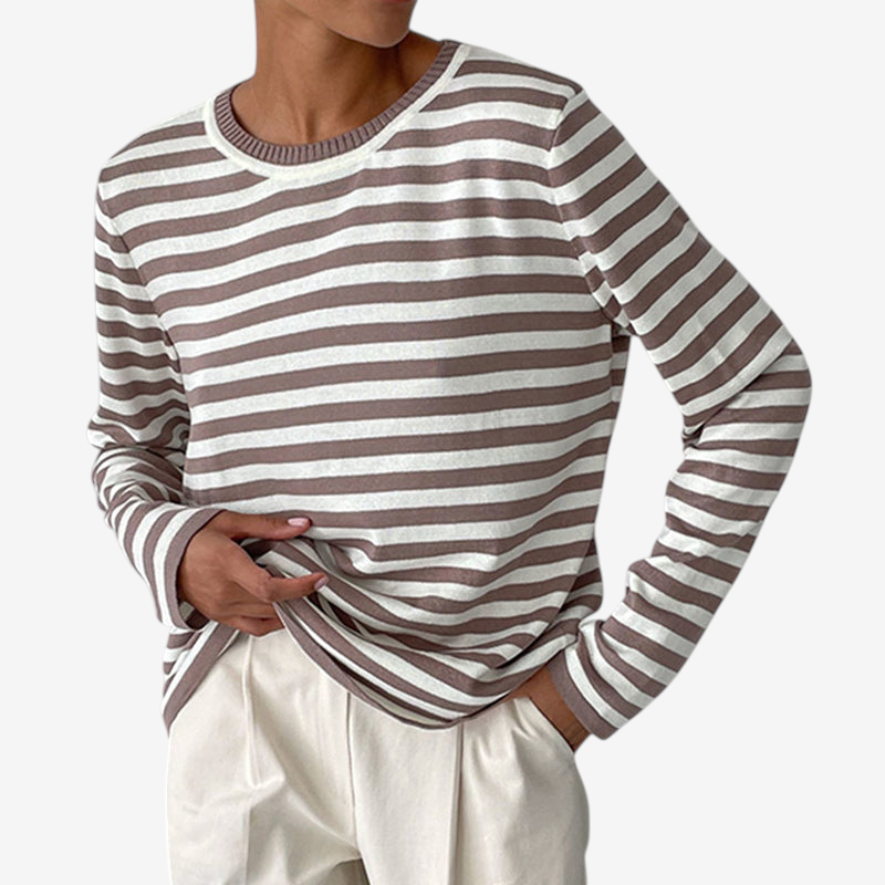 Womens Striped Knit Sweater with Long Sleeves