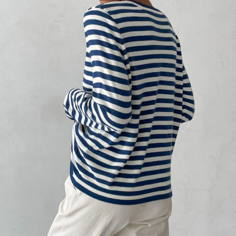 Womens Striped Knit Sweater with Long Sleeves