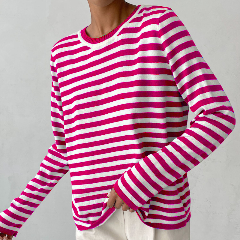 Womens Striped Knit Sweater with Long Sleeves