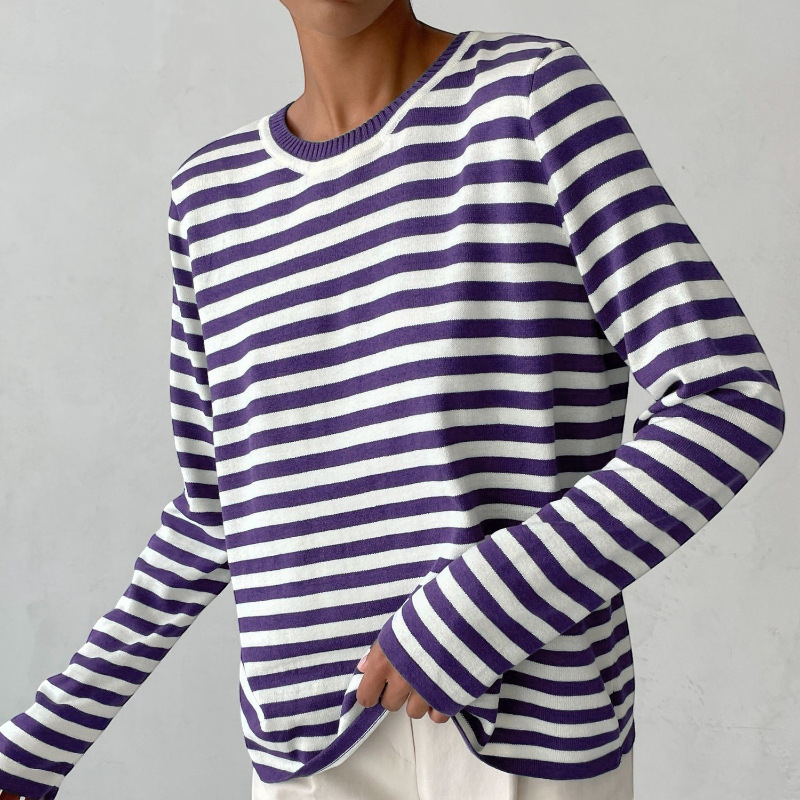 Womens Striped Knit Sweater with Long Sleeves