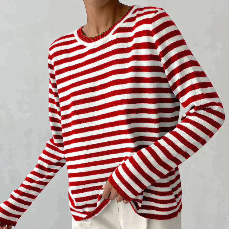 Womens Striped Knit Sweater with Long Sleeves