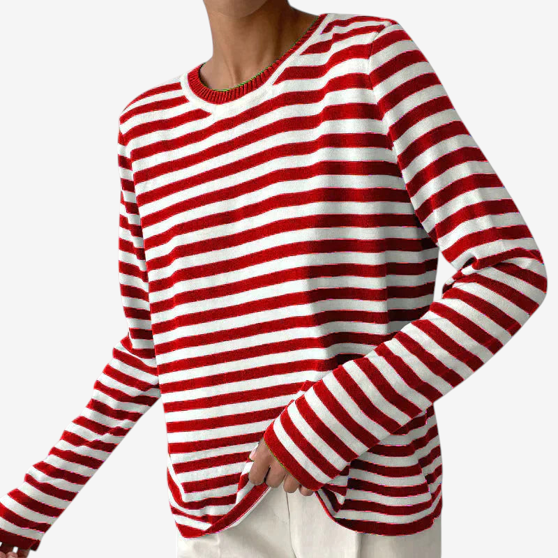 Womens Striped Knit Sweater with Long Sleeves