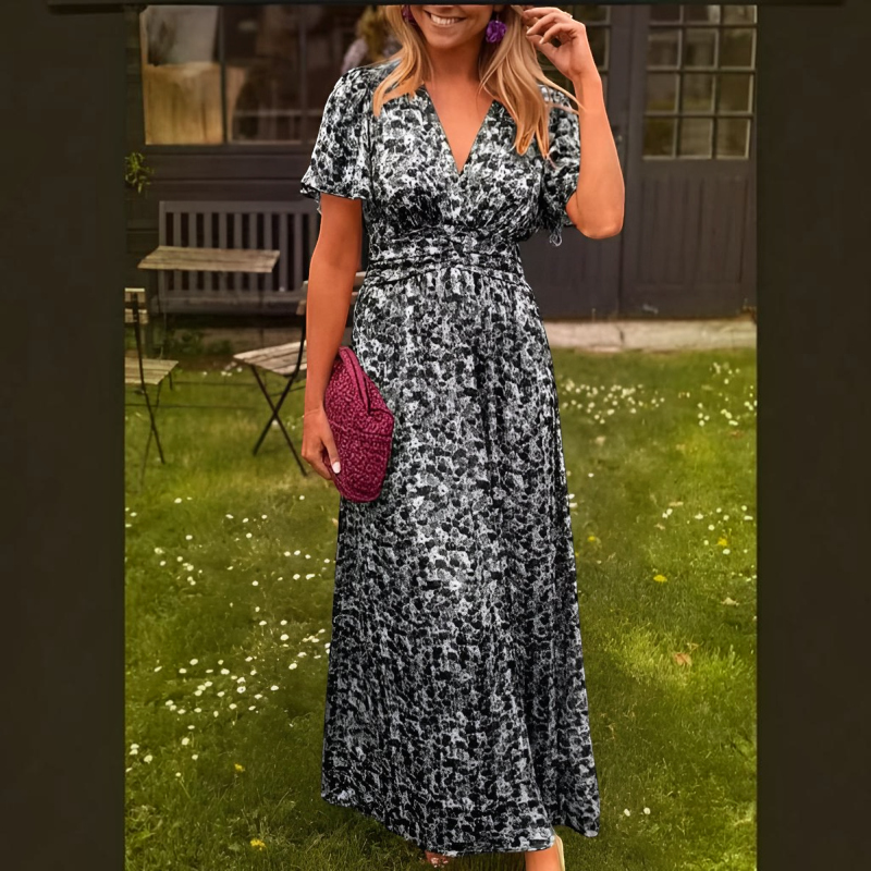 Women's Elegant V-Neck Floral Maxi Dress