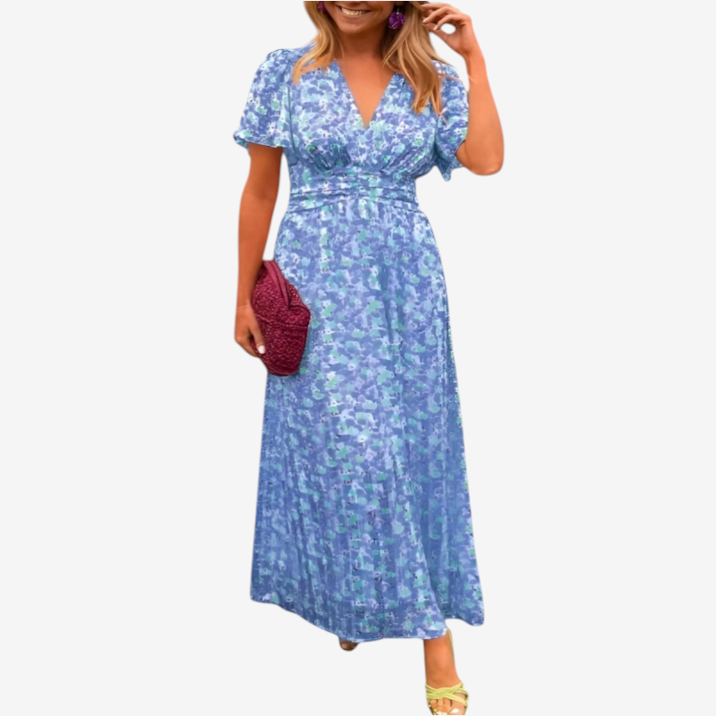 Women's Elegant V-Neck Floral Maxi Dress