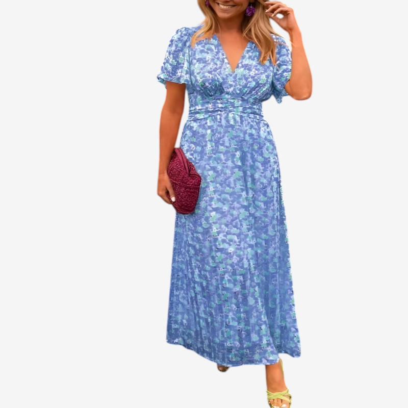 Women's Elegant V-Neck Floral Maxi Dress
