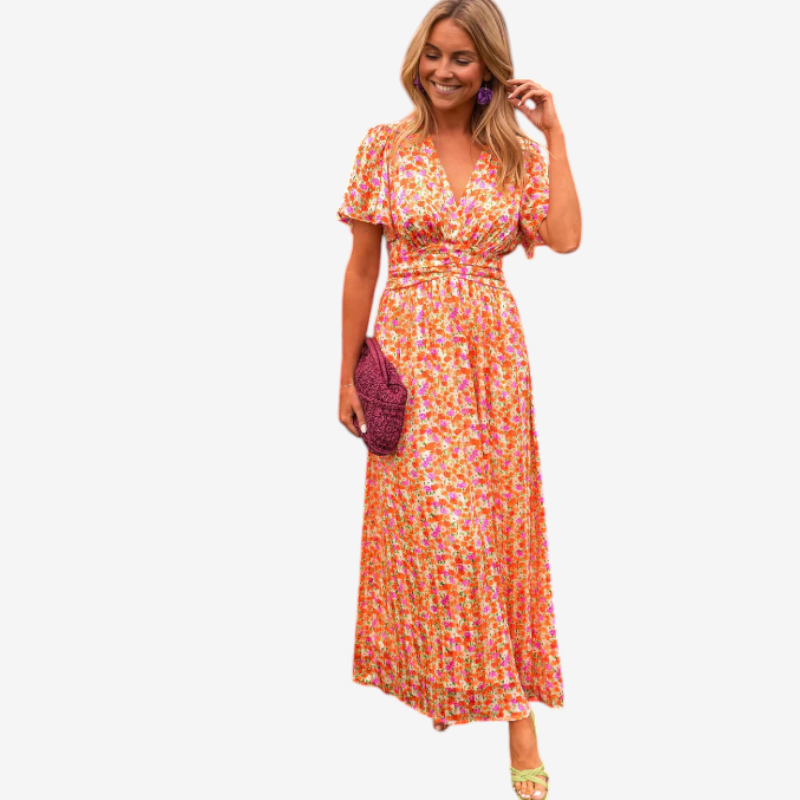 Women's Elegant V-Neck Floral Maxi Dress