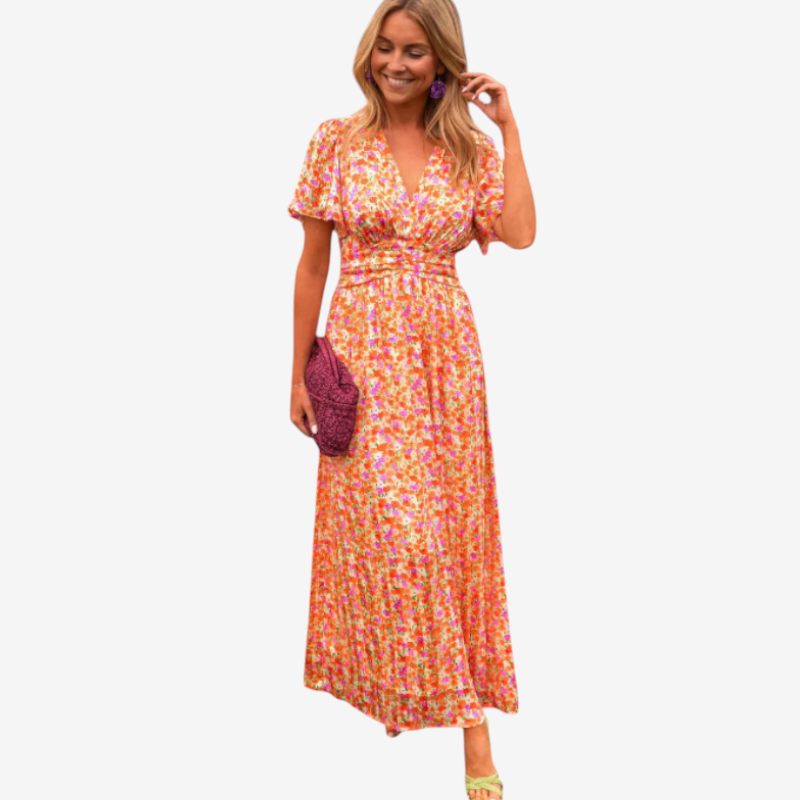 Women's Elegant V-Neck Floral Maxi Dress