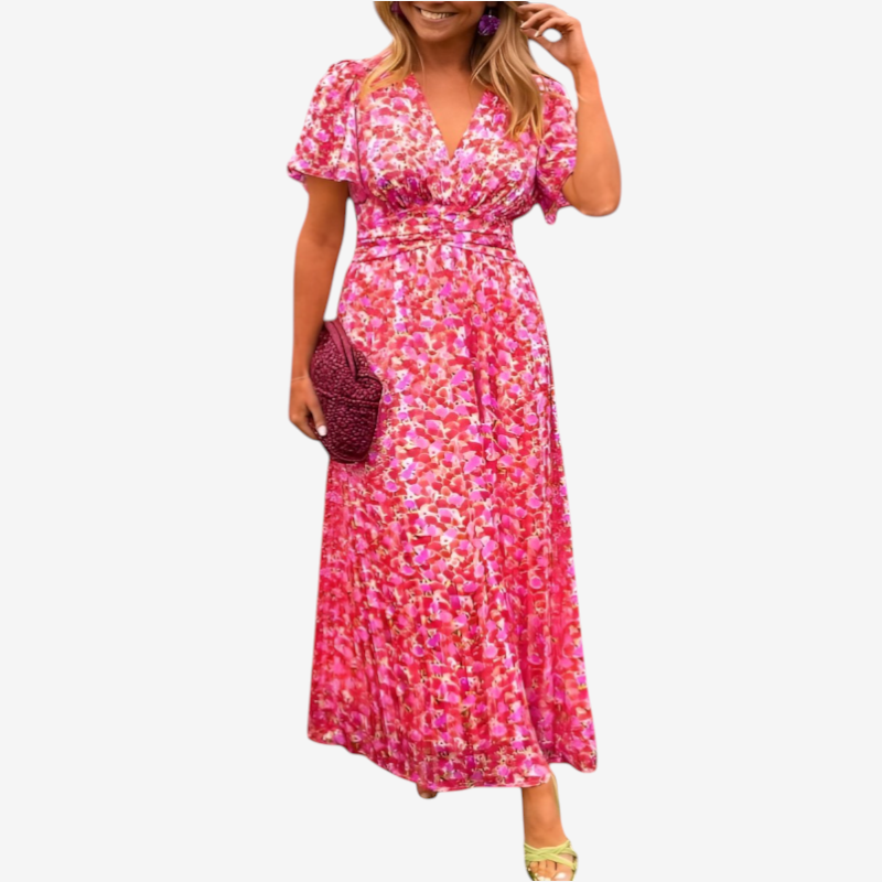 Women's Elegant V-Neck Floral Maxi Dress