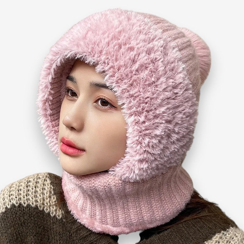 Emma – Round Faux Fur Hat with Scarf Mask Design