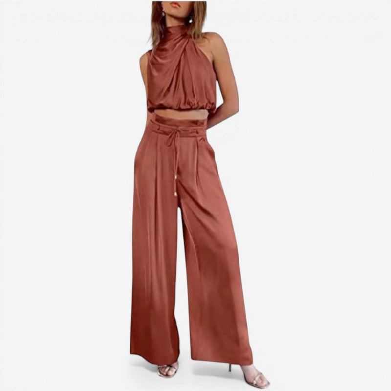 Women Turtleneck Top and Wide Leg Pants Set