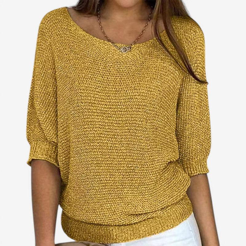 Women Long Sleeve Knit Sweater Round Neck