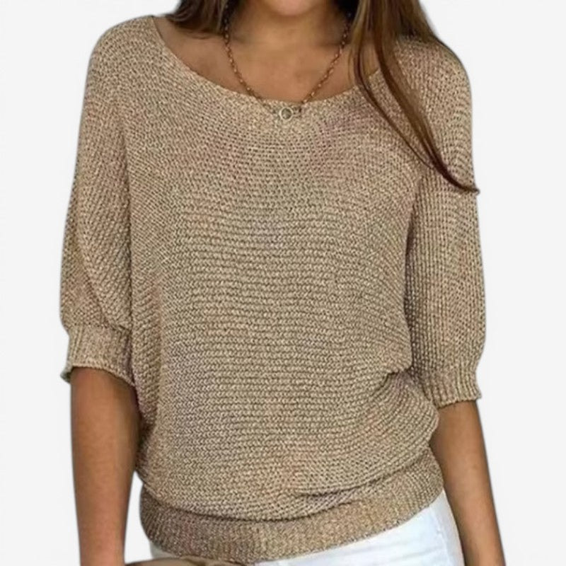 Women Long Sleeve Knit Sweater Round Neck