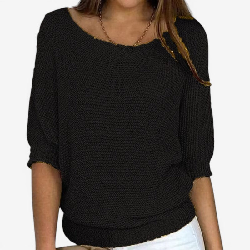 Women Long Sleeve Knit Sweater Round Neck
