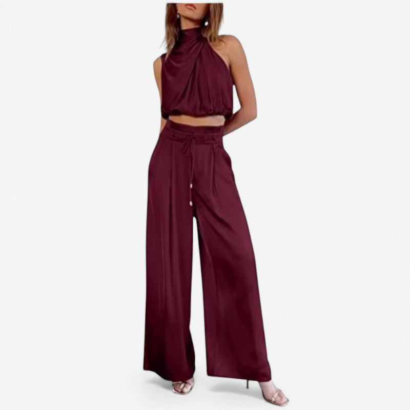 Women Turtleneck Top and Wide Leg Pants Set
