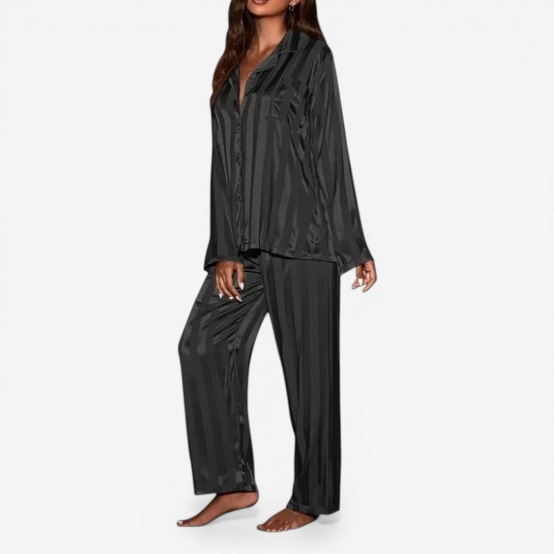 Women Button Front Pajama Set Wide Leg Pants