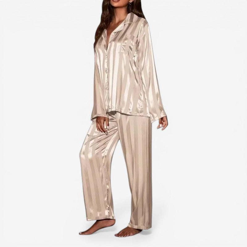 Women Button Front Pajama Set Wide Leg Pants