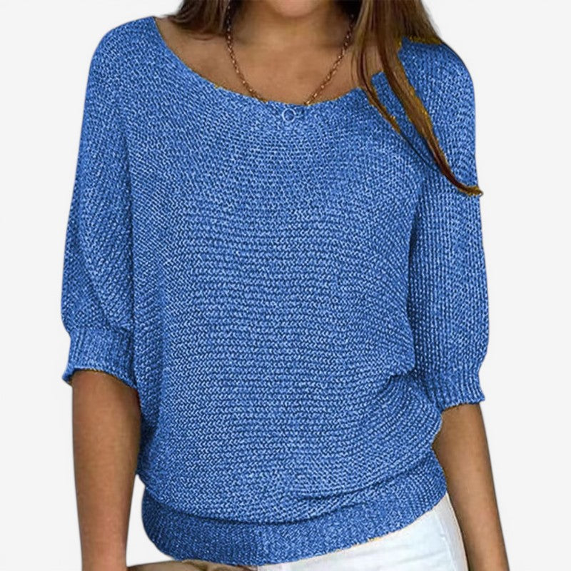 Women Long Sleeve Knit Sweater Round Neck