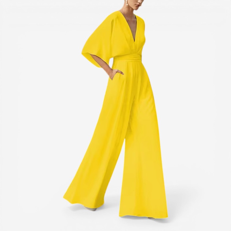 Willow - Loose Fit Short Sleeve Jumpsuit With V Neck Design