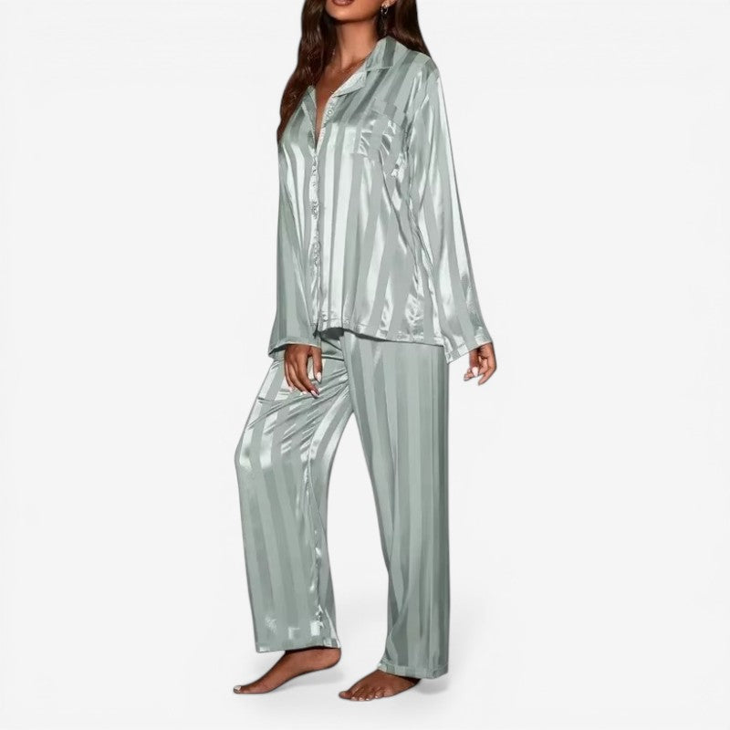 Women Button Front Pajama Set Wide Leg Pants
