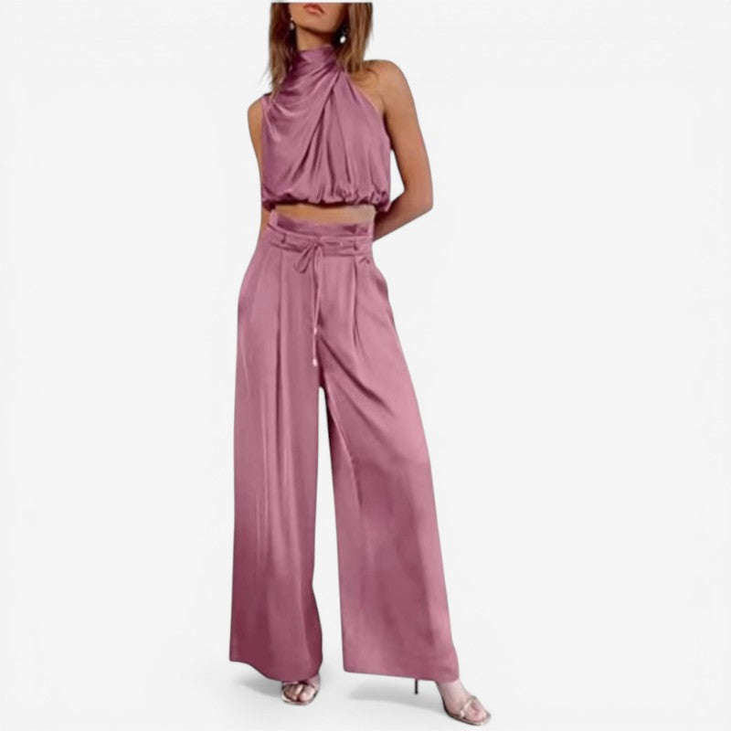 Women Turtleneck Top and Wide Leg Pants Set