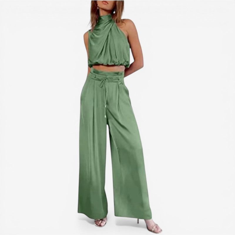 Women Turtleneck Top and Wide Leg Pants Set