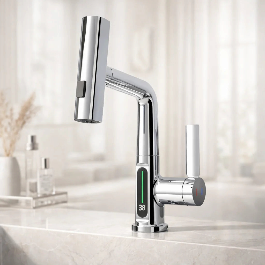 AquaMetric - Kitchen Faucet with Digital Display and Pull-Out Spray