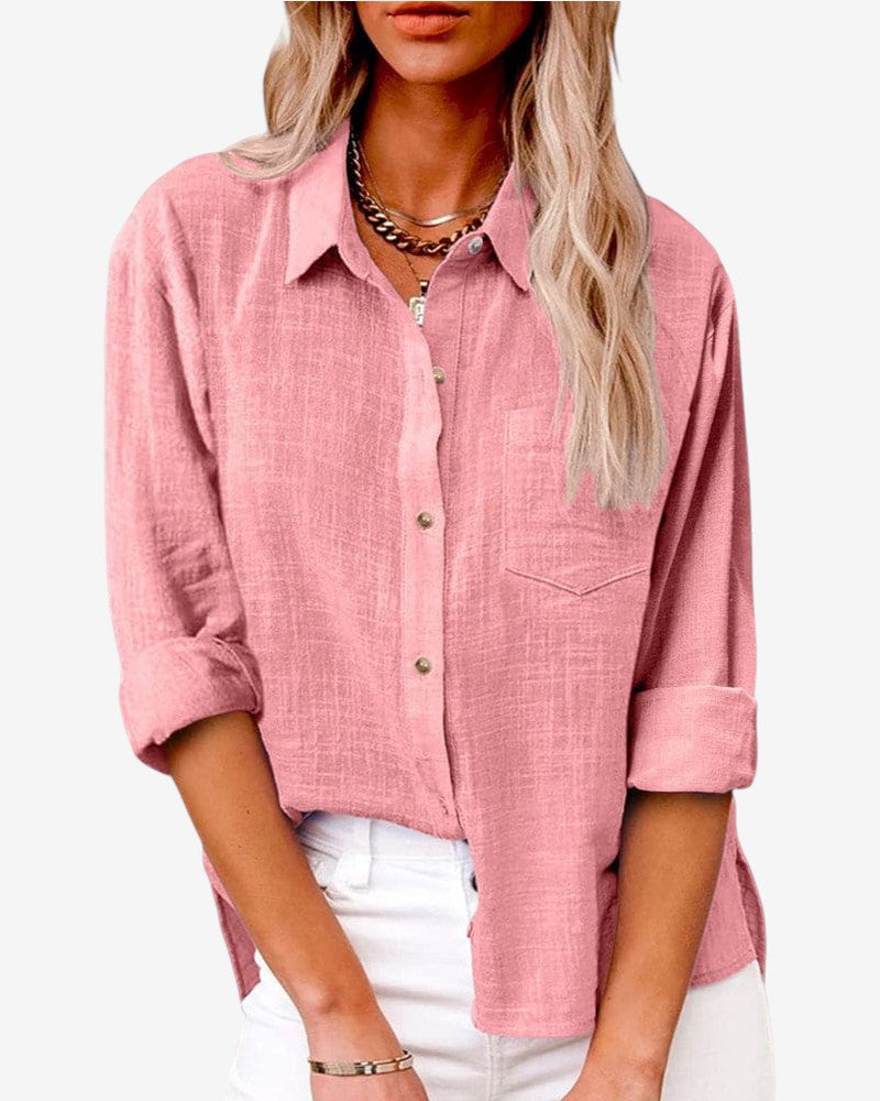 Womens Collared Long Sleeve Button Up Shirt