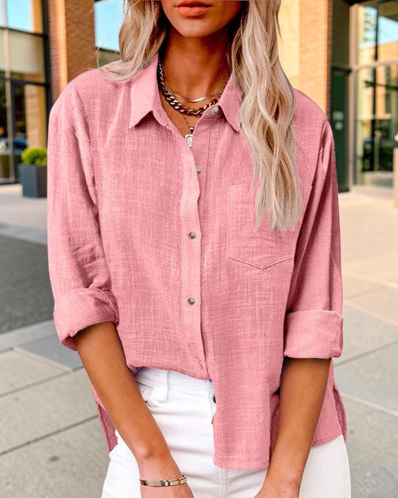 Womens Collared Long Sleeve Button Up Shirt