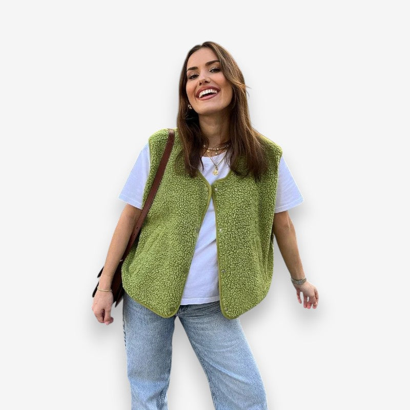 Clara – Round Neck Jacket with Button Closure