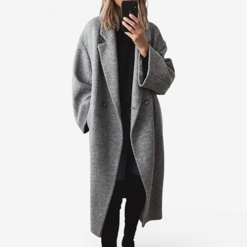 Women’s Button Front Long Sleeve Coat with Side Pockets