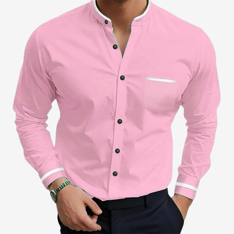 Men's Slim Fit Long Sleeve Stand Collar Shirt