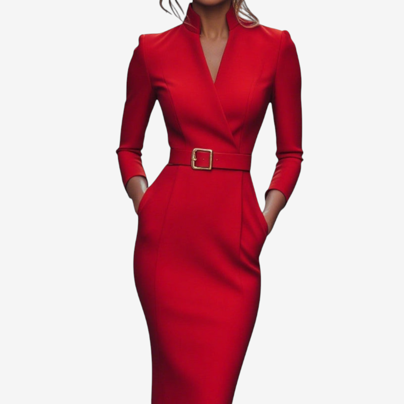 Elegant V-Neck Bodycon Dress with Long Sleeves