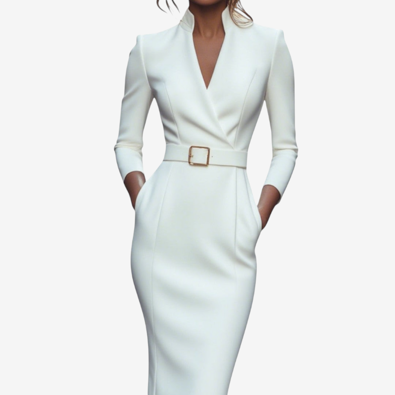 Elegant V-Neck Bodycon Dress with Long Sleeves