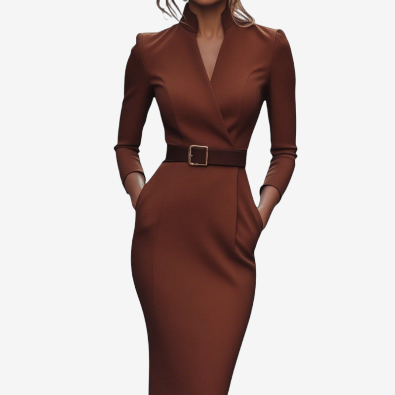 Elegant V-Neck Bodycon Dress with Long Sleeves