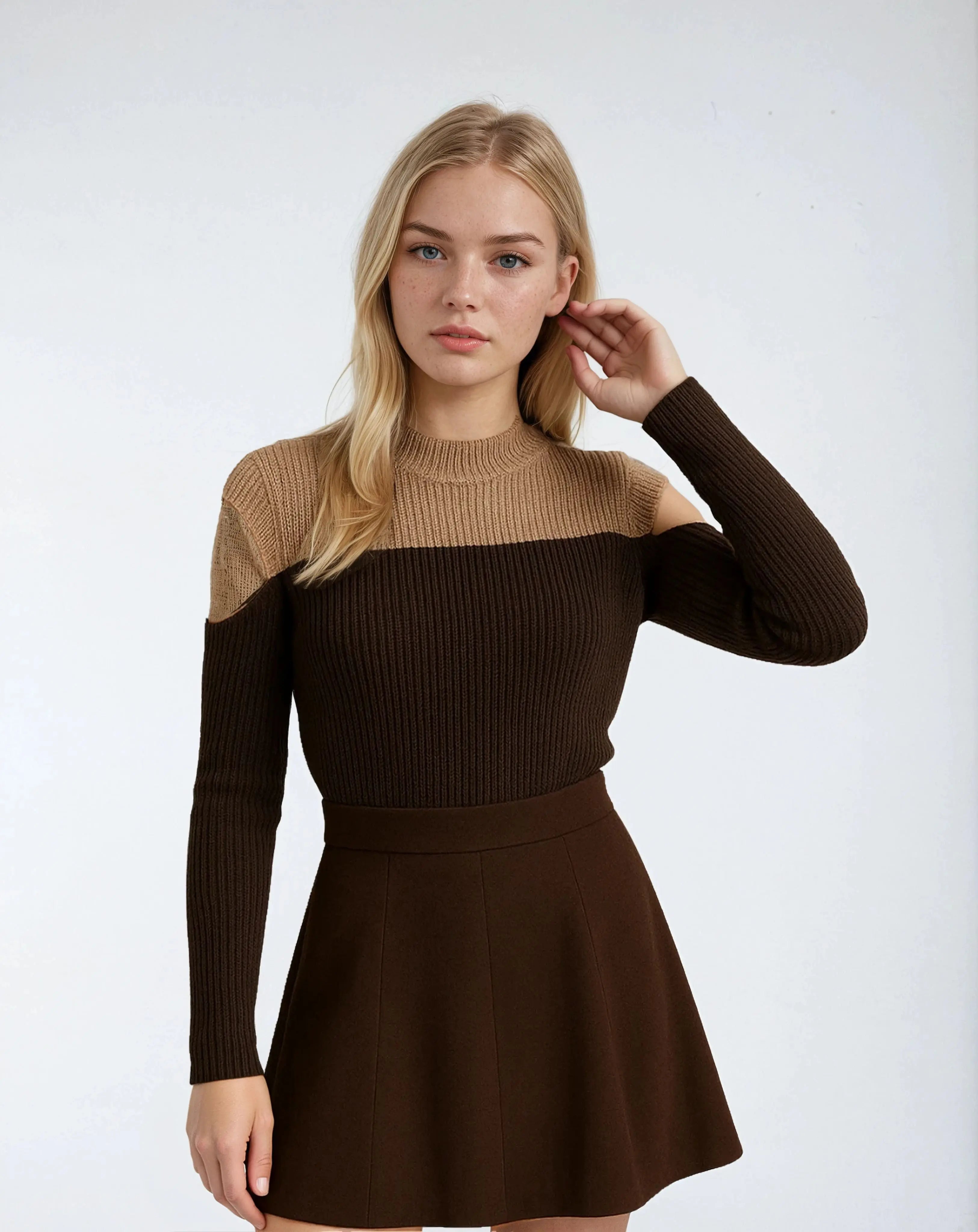 Polyester Gebreide Trui Met Patchworkdetail-Sweaters-Velani-Velani