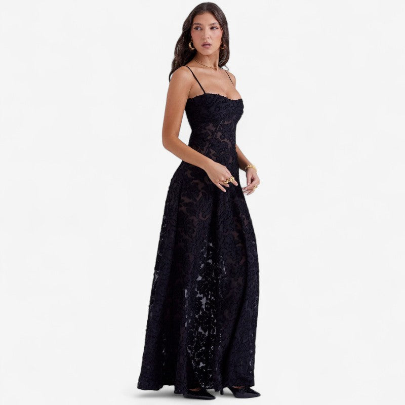 Nova – Mouwloze lange jurk met open rug en bloemenprint Velani