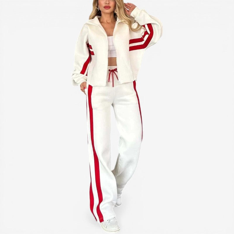Women’s Two-Piece Set with Zip-Up Jacket and High-Waist Pants