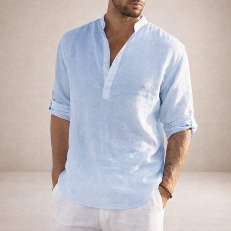 Men's Long Sleeve Shirt with Stand Collar