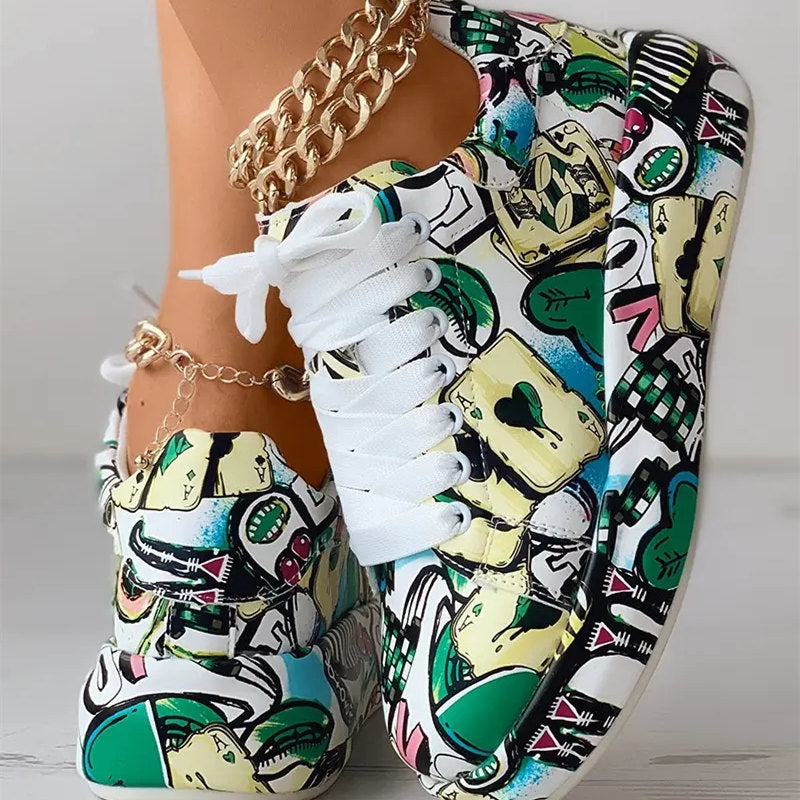 Aria – Sneakers with Painted Graffiti and Lace Up Design