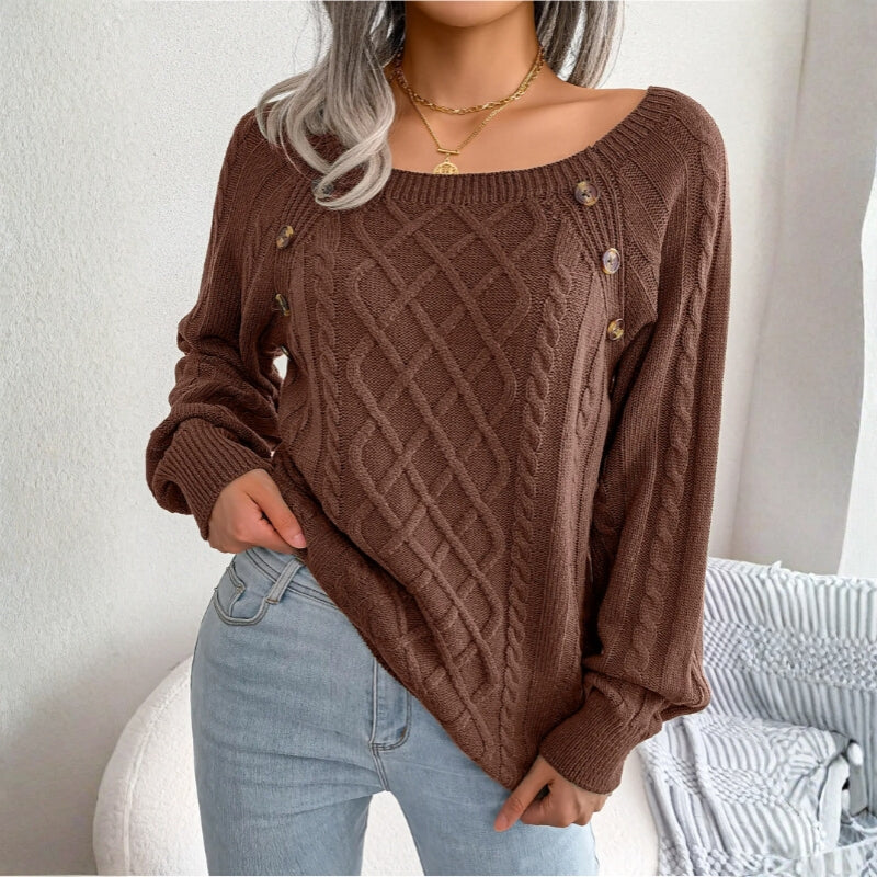 Lila – Suéter de manga larga con estampado en zigzag y detalle de botones